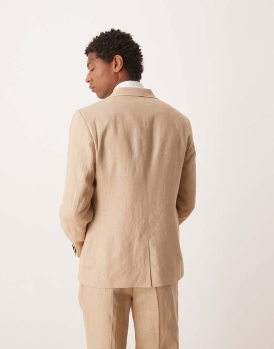ASOS DESIGN premium 100% lin slim passform kavaj i sten - Image 3
