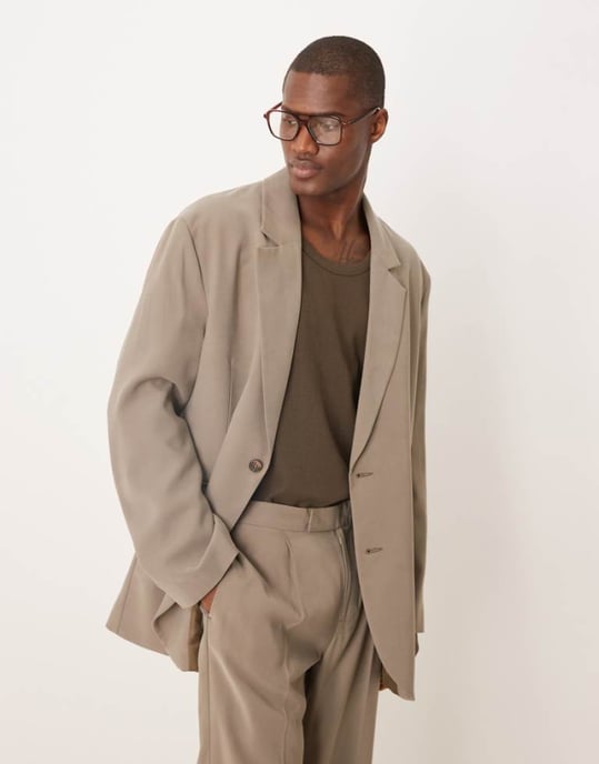 ASOS DESIGN avslappnad oversize kostymjacka i sten - Image 1