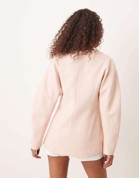 ASOS DESIGN skräddarsydd linne-look texturerad kavaj med nipped midja i ljusrosa - Image 3