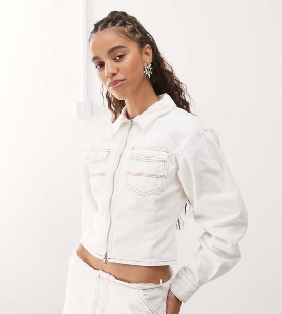 COLLUSION fitted denim jacket in ecru - Image 1