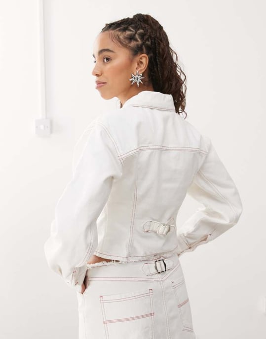 COLLUSION fitted denim jacket in ecru - Image 4