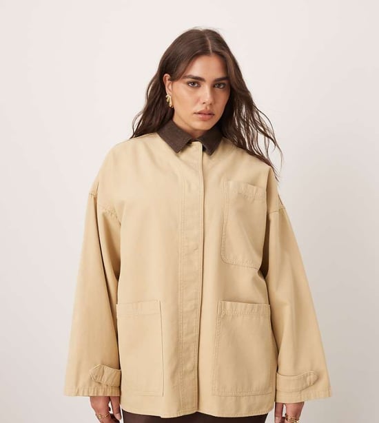 ARRANGE Curve canvas oversized barnjacka med kordkrage i camel - Image 1