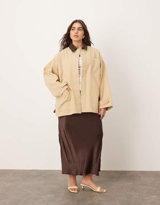 ARRANGE Curve canvas oversized barnjacka med kordkrage i camel - Image 2