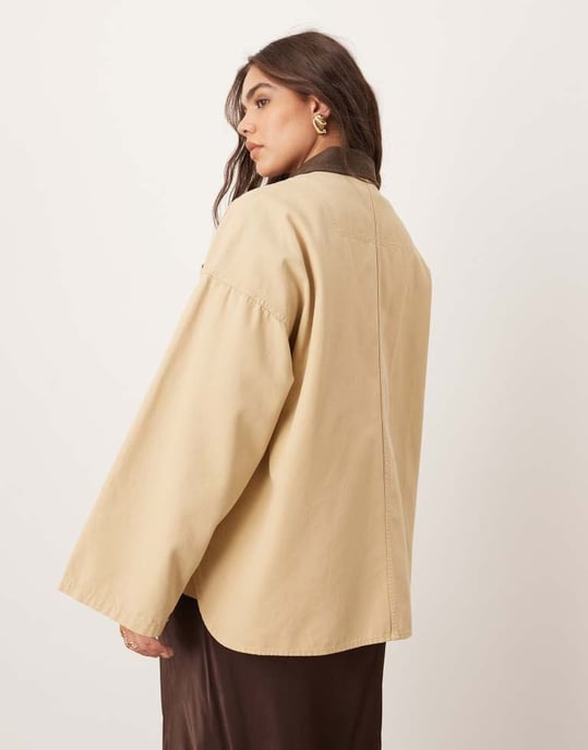 ARRANGE Curve canvas oversized barnjacka med kordkrage i camel - Image 3