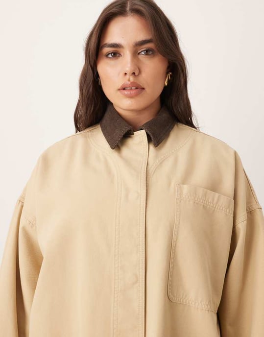 ARRANGE Curve canvas oversized barnjacka med kordkrage i camel - Image 4