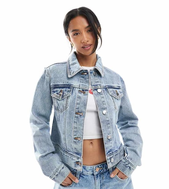 Miss Selfridge Petite denimjacka i ljusblå tvätt - Image 1