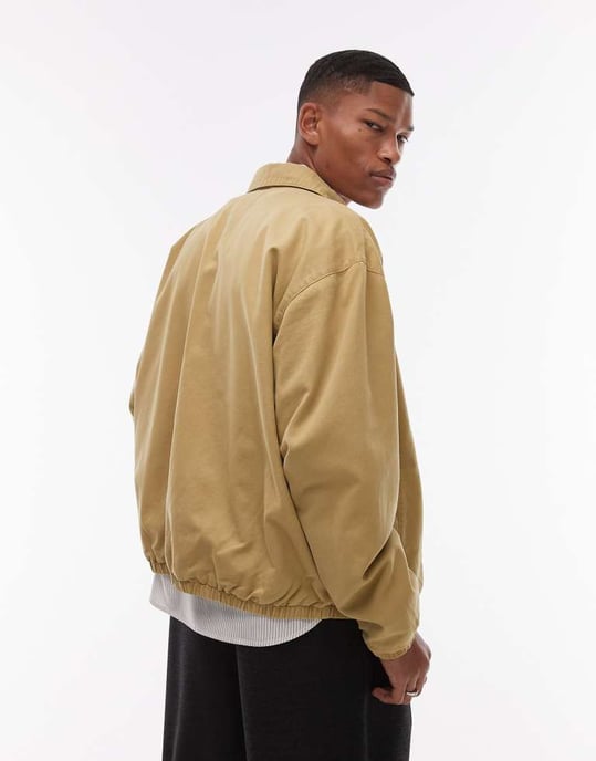 Topman twill harringtonjacka i sten - Image 3