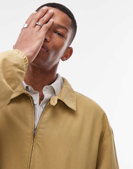 Topman twill harringtonjacka i sten - Image 4