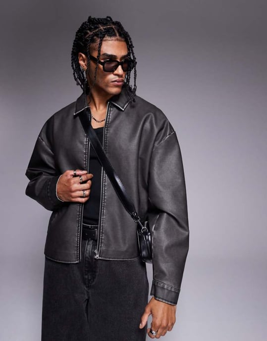 ASOS DESIGN imitation läderjacka i svart tvätt - Image 1