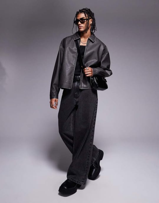 ASOS DESIGN imitation läderjacka i svart tvätt - Image 2