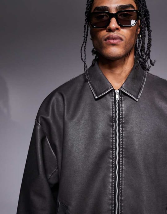 ASOS DESIGN imitation läderjacka i svart tvätt - Image 3