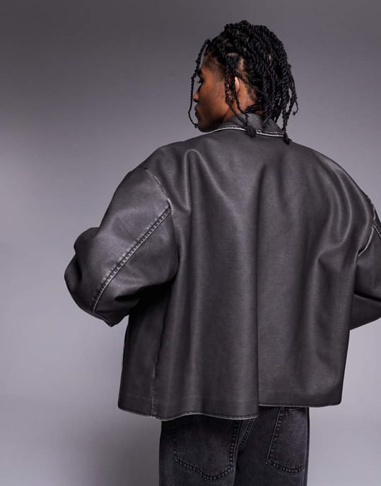 ASOS DESIGN imitation läderjacka i svart tvätt - Image 4
