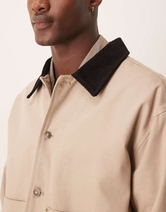ASOS DESIGN Harrington-jacka med kordkrage i tvättad sten - STEN - Image 2