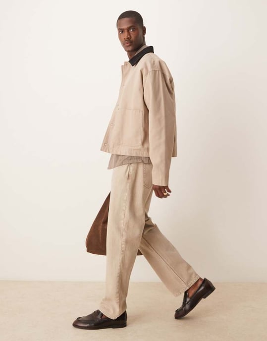 ASOS DESIGN Harrington-jacka med kordkrage i tvättad sten - STEN - Image 3