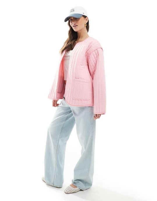 ASOS DESIGN quiltad randig jacka i rosa - Image 3