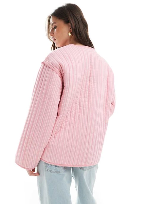 ASOS DESIGN quiltad randig jacka i rosa - Image 4
