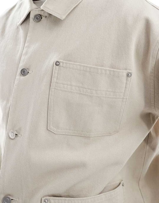 ASOS DESIGN tvättad twill arbetsjacka i sten - Image 3