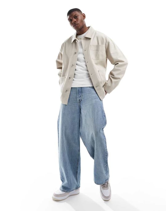 ASOS DESIGN tvättad twill arbetsjacka i sten - Image 4