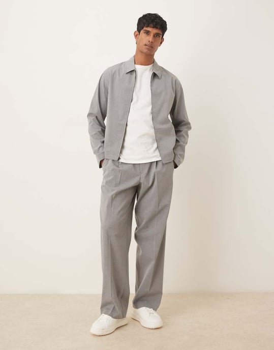 ASOS DESIGN smart co-ord kort harringtonjacka i grårandig - Image 2
