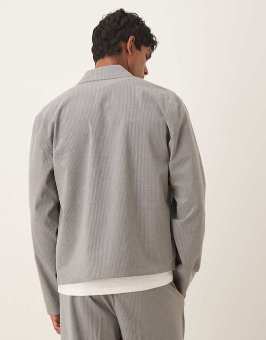 ASOS DESIGN smart co-ord kort harringtonjacka i grårandig - Image 3