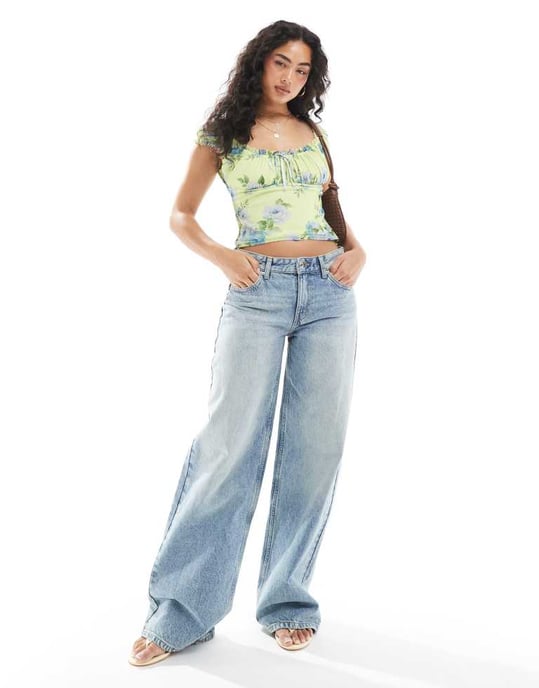 Miss Selfridge spets picot blommig mesh korsett topp i gul - Image 4