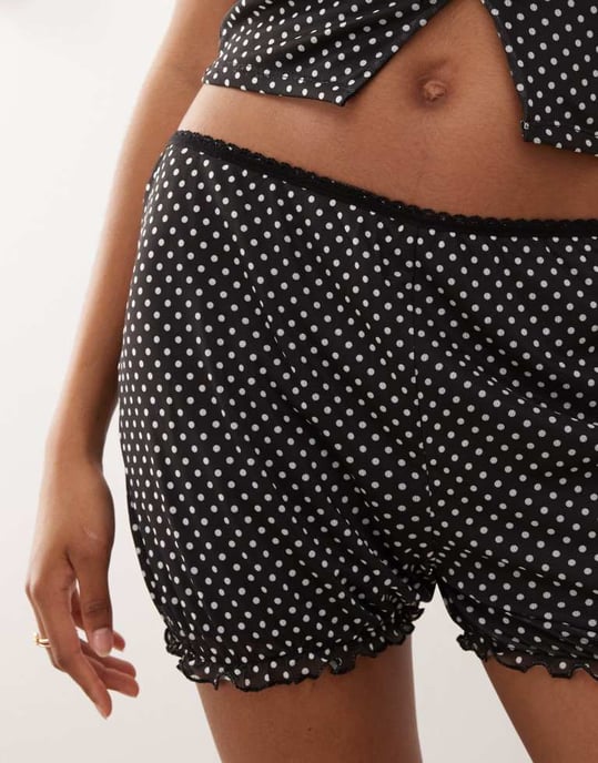 Återvunnen vintage mesh micro bloomer shorts i svart prickig koord - Image 4