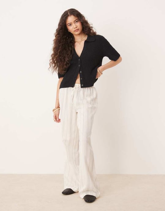 Abercrombie & Fitch kortärmad virkade cardigan i svart - Image 3