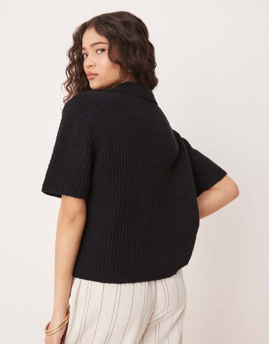 Abercrombie & Fitch kortärmad virkade cardigan i svart - Image 4