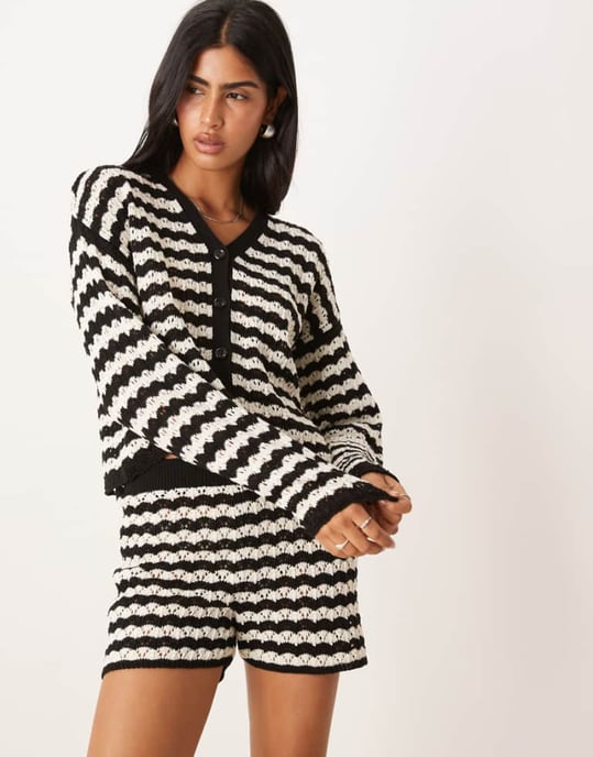 ASOS DESIGN koord stickad v-ringad cardigan i randigt mönster - Image 1