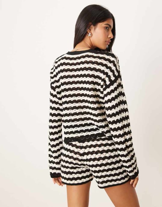 ASOS DESIGN koord stickad v-ringad cardigan i randigt mönster - Image 4