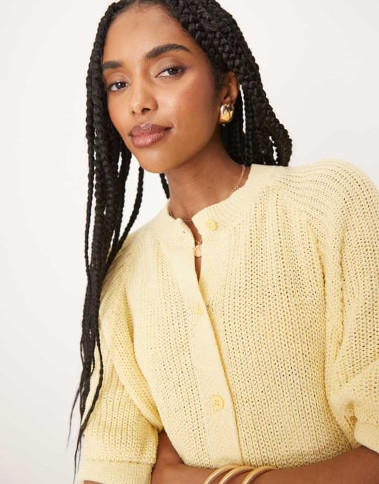 ASOS DESIGN stickad cardigan med raglansärm i gult - Image 3