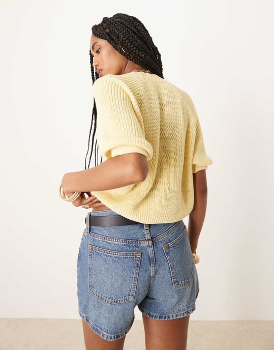 ASOS DESIGN stickad cardigan med raglansärm i gult - Image 4