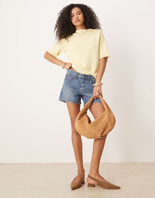 ASOS DESIGN stickad boxy t-shirt i gul - Image 2