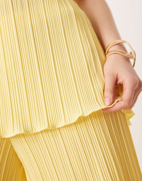 YAS plisse bandeau co-ord with rolled hem detail in vanilla yellow - Image 2