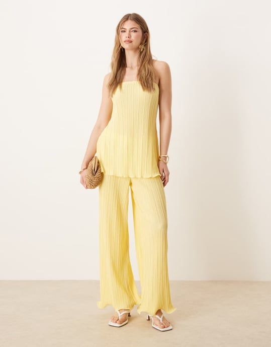 YAS plisse bandeau co-ord with rolled hem detail in vanilla yellow - Image 3