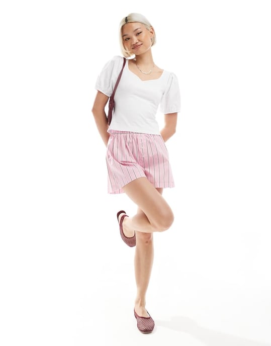 ASOS DESIGN poplinblandning med puffärmar och sweetheart-krage i elfenben - Image 2