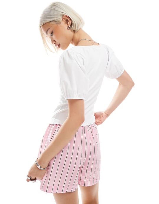 ASOS DESIGN poplinblandning med puffärmar och sweetheart-krage i elfenben - Image 3