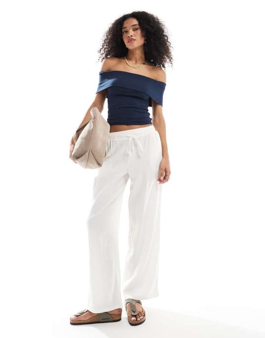 Hollister off the shoulder short sleeve top in sky blue - Image 2