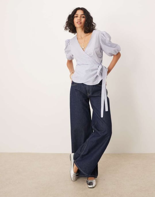 ASOS DESIGN midjad wraptop i blårandig - Image 2