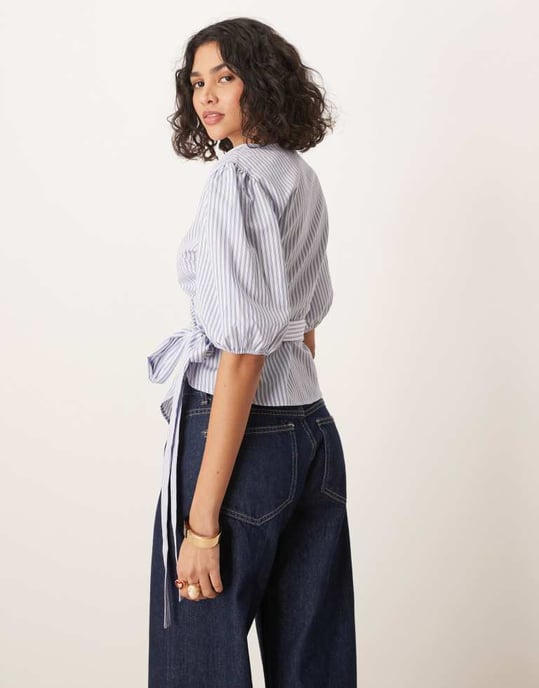 ASOS DESIGN midjad wraptop i blårandig - Image 4