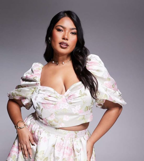 ASOS LUXE Curve co-ord jacquard puff sleeve top in tulip jacquard - Image 1
