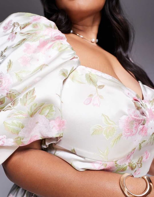 ASOS LUXE Curve co-ord jacquard puff sleeve top in tulip jacquard - Image 3