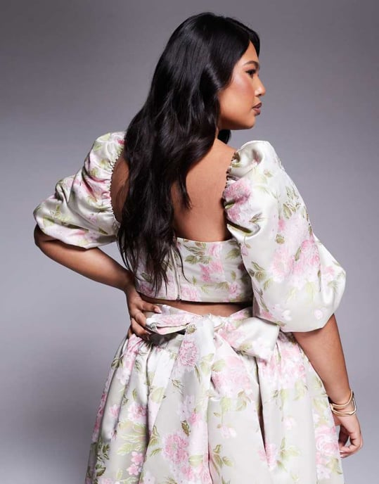 ASOS LUXE Curve co-ord jacquard puff sleeve top in tulip jacquard - Image 4