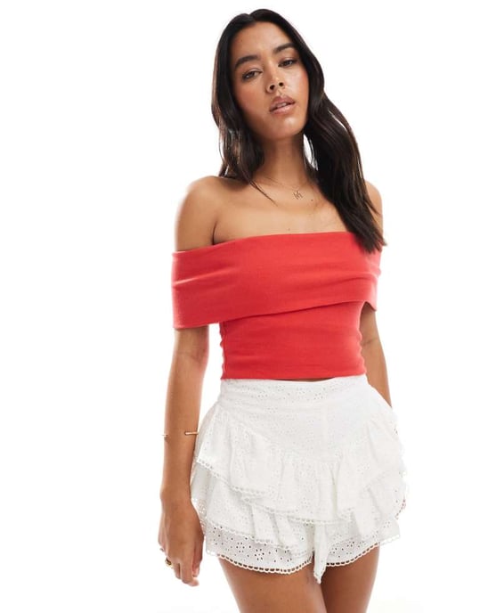Hollister off the shoulder top in red - Image 2