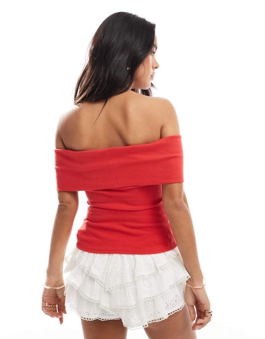 Hollister off the shoulder top in red - Image 3