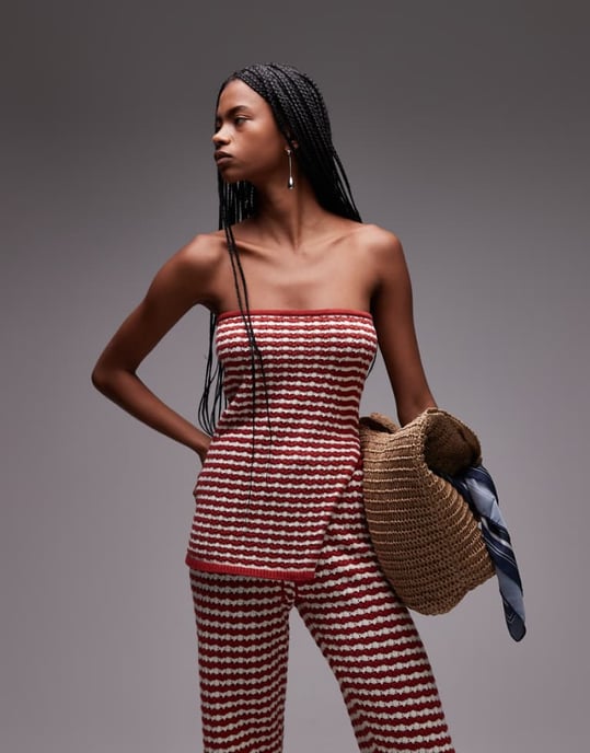 Topshop knitted stripe bandeau co-ord in rust - Image 1