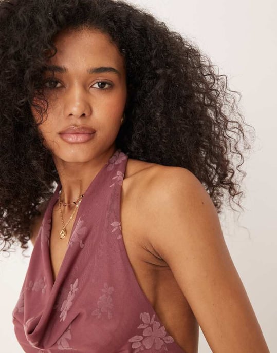 ASOS DESIGN burnout blommig hög nacke cowl topp co ord i dämpad rosa - Image 4