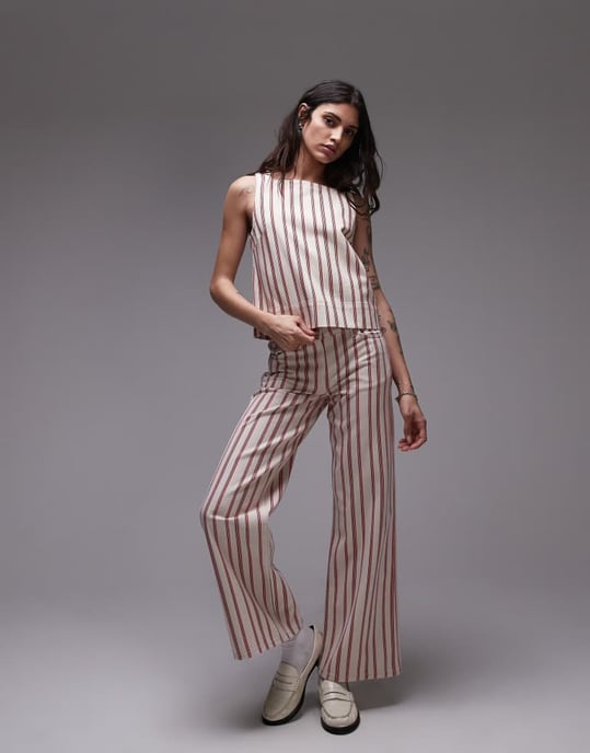 Topshop denim fyrkantig hals linne i röd rand - Image 2