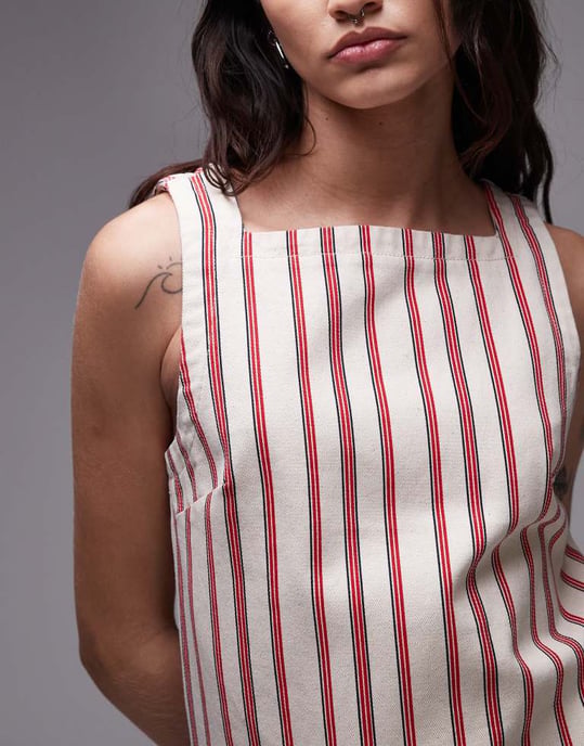Topshop denim fyrkantig hals linne i röd rand - Image 3