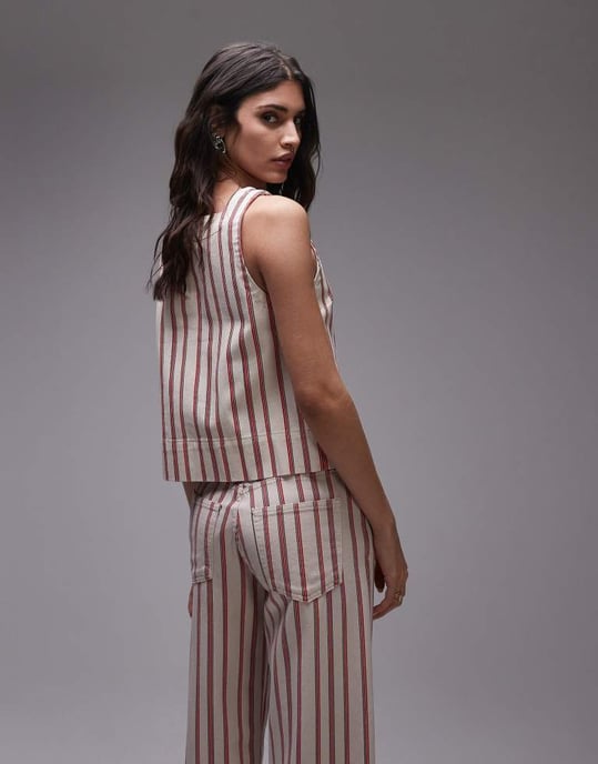 Topshop denim fyrkantig hals linne i röd rand - Image 4